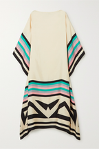 Women geometric print kaftan maxi dress with batwing sleeves and asymmetric hem