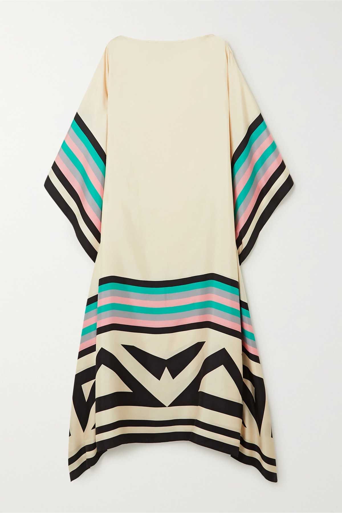 Women geometric print kaftan maxi dress with batwing sleeves and asymmetric hem