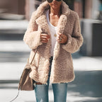 Women's thick fleece jacket with modern cut, warm winter outerwear