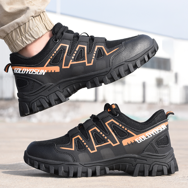 Safety shoes with steel toe cap, anti-slip puncture-resistant sole, breathable mesh upper