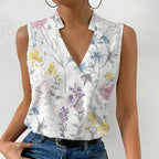 Women V-neck sleeveless blouse floral print lightweight relaxed fit