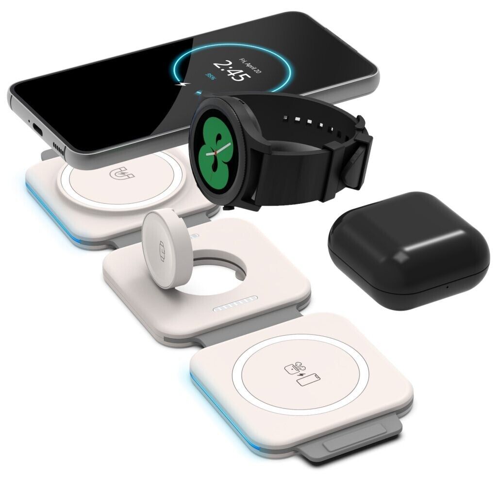 3-in-1 travel charger wireless Qi foldable compact dual USB