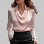 Women's draped collar blouse regular fit, long sleeve business casual style