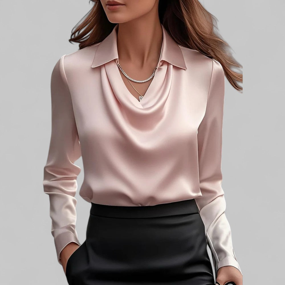 Women's draped collar blouse regular fit, long sleeve business casual style