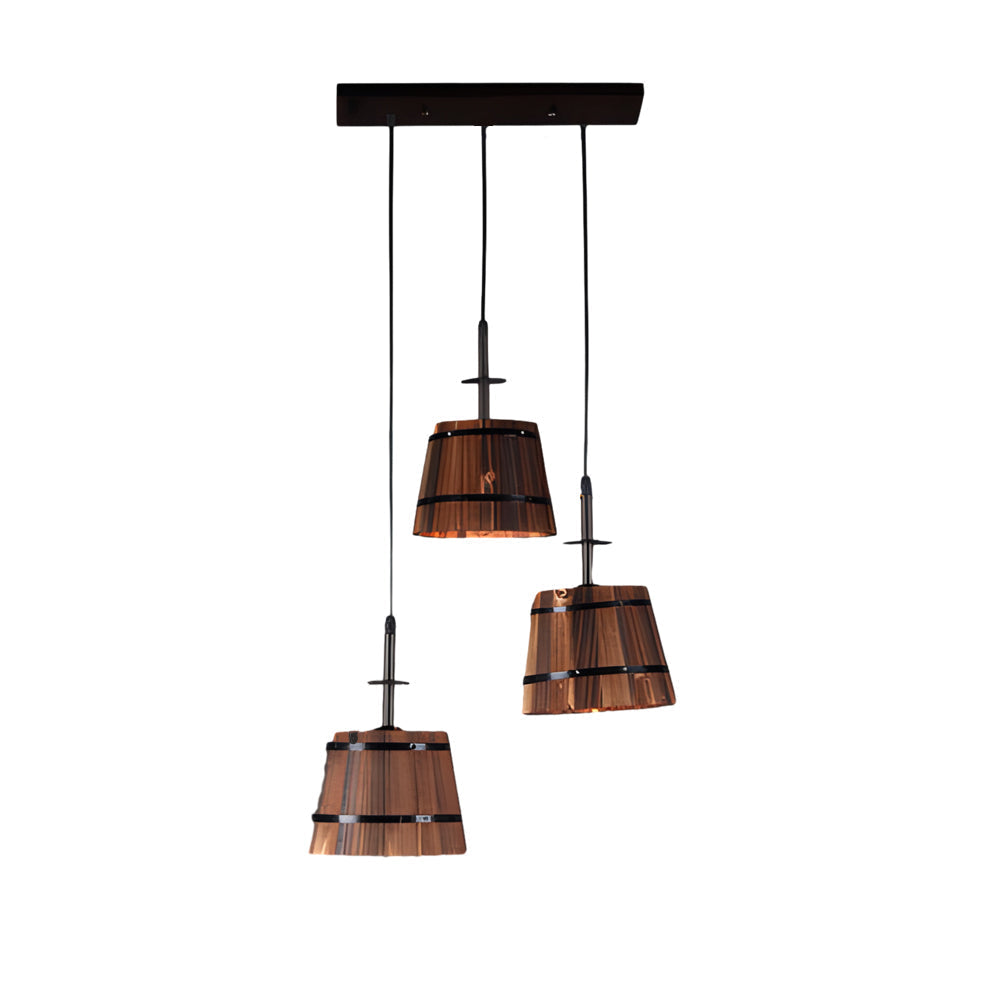 Pendant lamp rustic wooden bucket shade industrial style 1 or 3 light