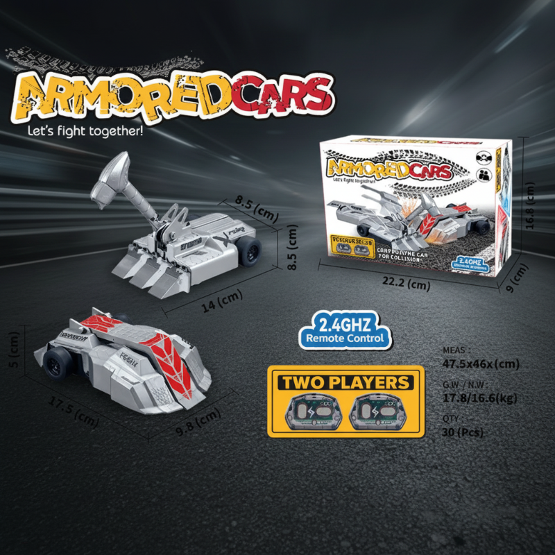2 Player RC Battle Cars Set transforming armored combat vehicles with 2.4GHz remote control