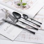 24-piece stainless steel cutlery set with polished finish, dishwasher safe