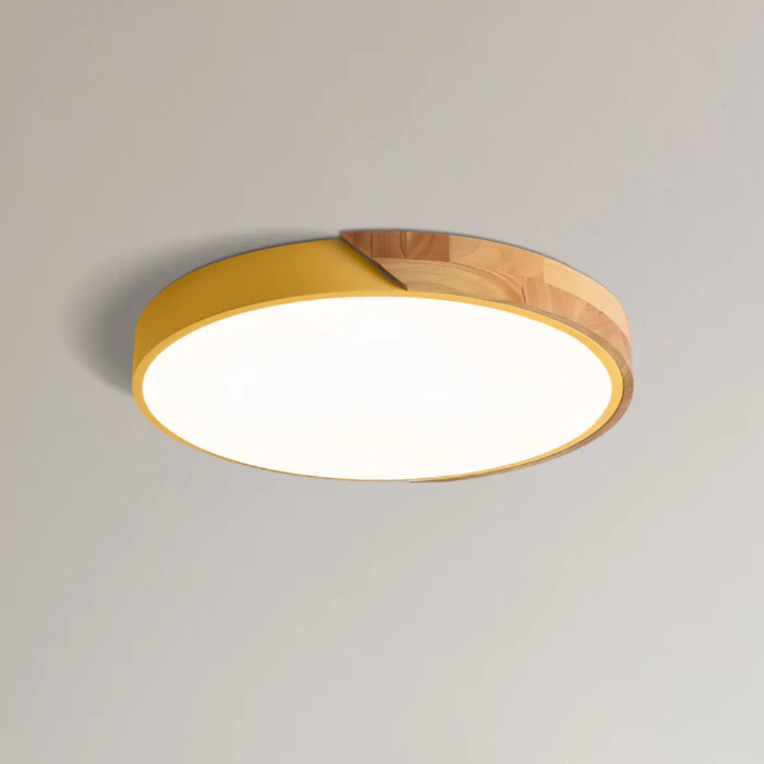 Scandinavian wood LED ceiling light, round modern indoor flush mount