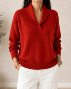 Women's soft knit V-neck jumper with wrap neckline, relaxed fit, all-season style