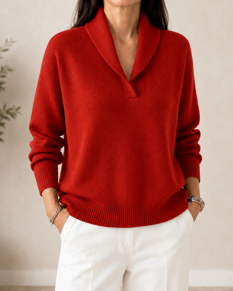 Women's soft knit V-neck jumper with wrap neckline, relaxed fit, all-season style
