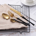 24-piece stainless steel cutlery set with polished finish, dishwasher safe