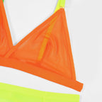 Neon lingerie set with EDM rave design in yellow, hot pink, and orange