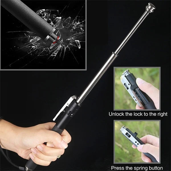 Self-defense walking stick with anti-slip grip and one-click mechanism, alloy urban safety