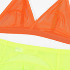 Neon lingerie set with EDM rave design in yellow, hot pink, and orange