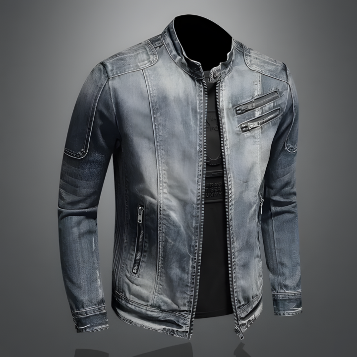 Men denim jacket retro vintage wash lightweight button-up