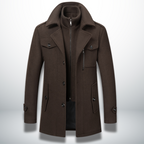 Men double breasted overcoat mid-length with zip-in bib and notch lapel
