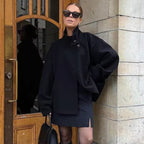 Women's short double-breasted coat in black, navy, beige and dark grey, classic fit