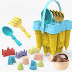 Beach sand castle play set with bucket and molds, outdoor toy for kids ages 3 and up