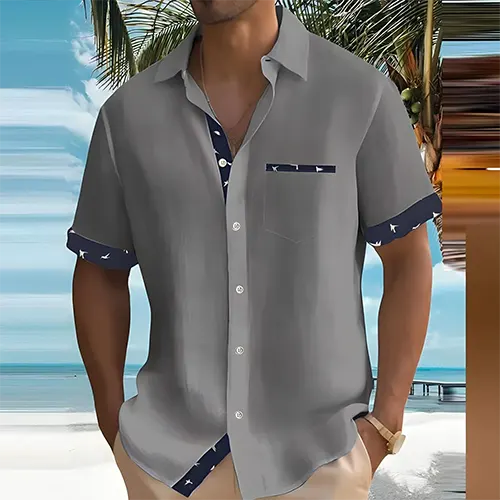 Men's short sleeve summer shirt, breathable lightweight cotton blend, S to 3XL