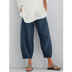 Women's leisure pants in cotton linen blend, relaxed casual fit, available in Khaki, Black and Blue