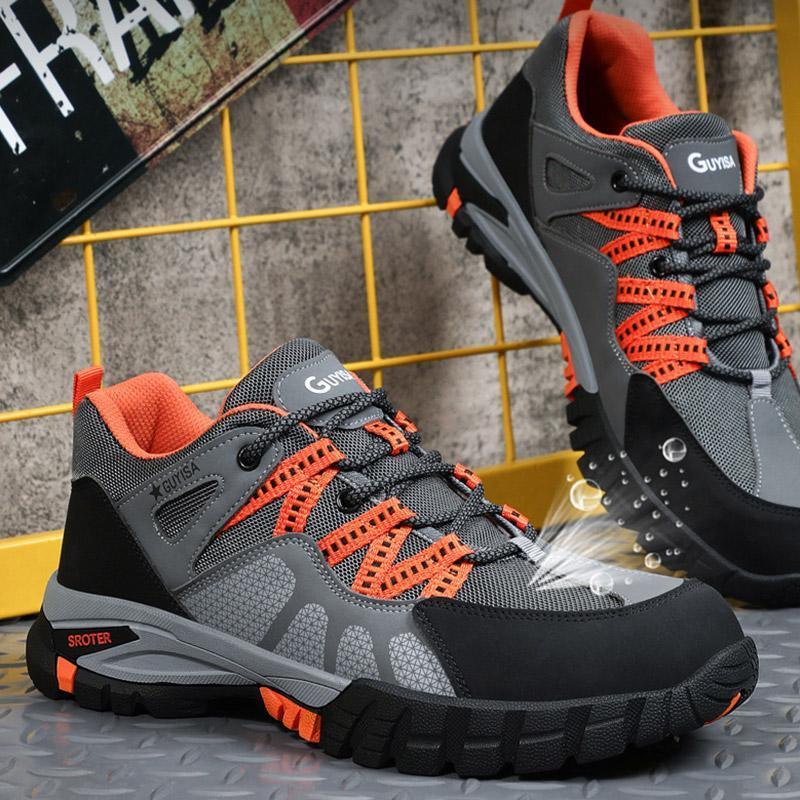 Men's steel toe safety shoes anti-smash slip-resistant grey work shoes