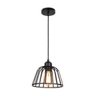 Industrial chandelier black iron cage LED retro style 1 or 3 light pendant