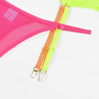 Neon lingerie set with EDM rave design in yellow, hot pink, and orange