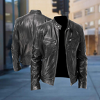 Men's genuine leather bomber jacket slim fit in black, khaki and brown
