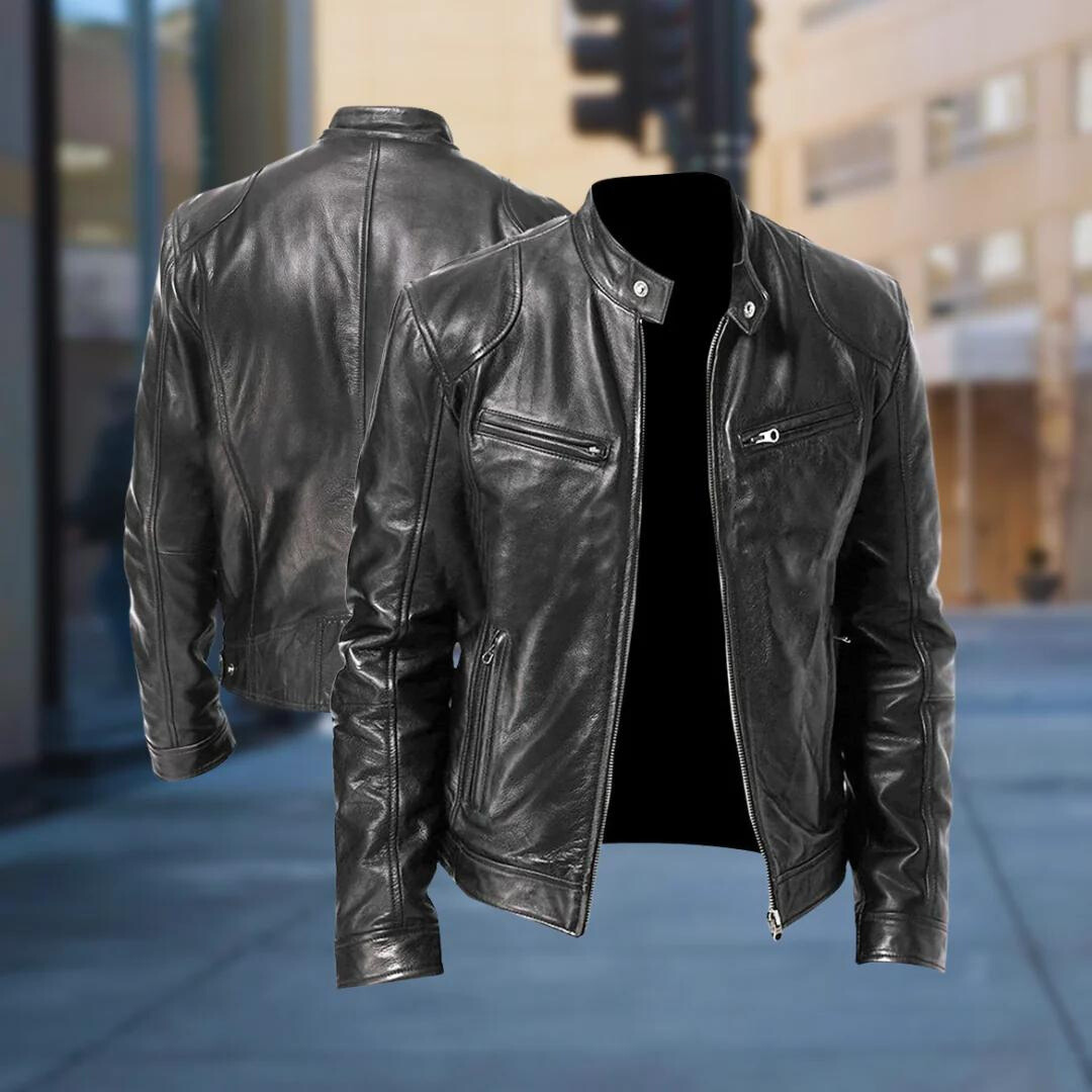 Men's genuine leather bomber jacket slim fit in black, khaki and brown