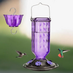 Glass hummingbird feeder 24oz leak-proof with 6 flower-shaped feeding ports and perches