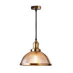 Retro pendant lamp with striped glass shade in chrome and bronze, 1-light hardwired ceiling fixture