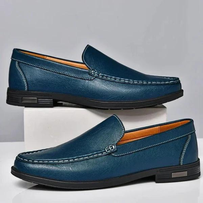 Men leather loafers slip on moccasins with cushioned insole and rubber outsole