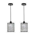 Crystal pendant chandelier set, Nordic minimalist geometric design, black and chrome, 2 pieces