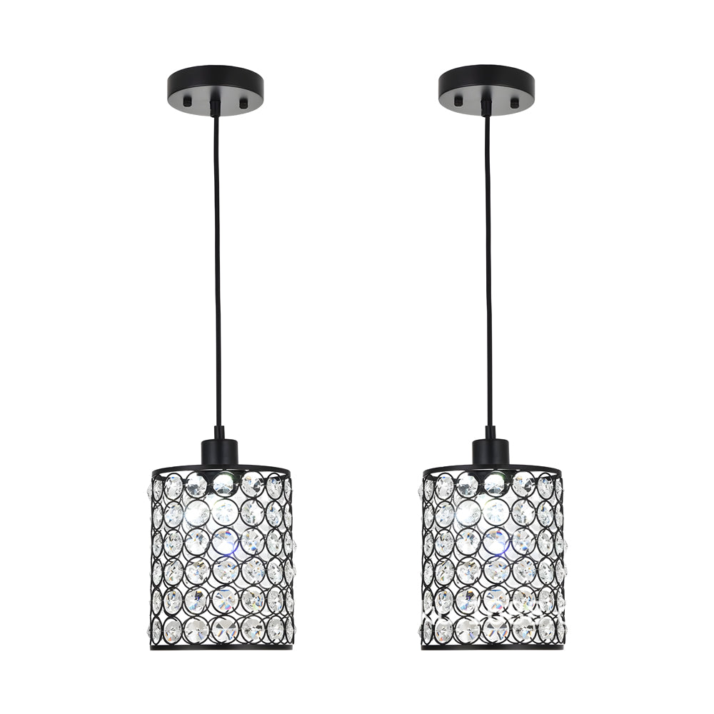 Crystal pendant chandelier set, Nordic minimalist geometric design, black and chrome, 2 pieces