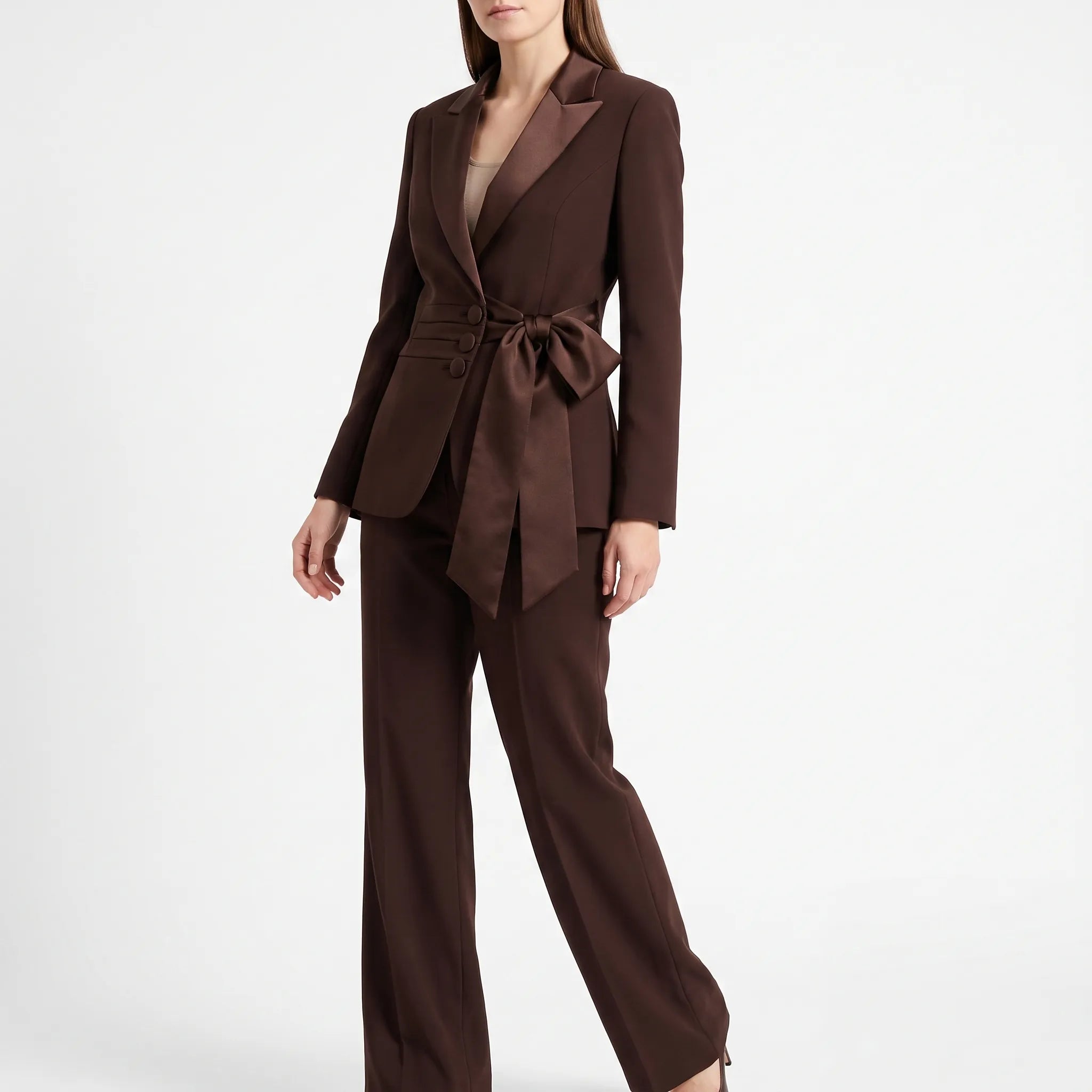 Women's 2-piece suit set with blazer and trousers, professional stretch fabric
