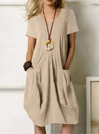 Women A-Line Casual Dress with pockets round neck spring summer