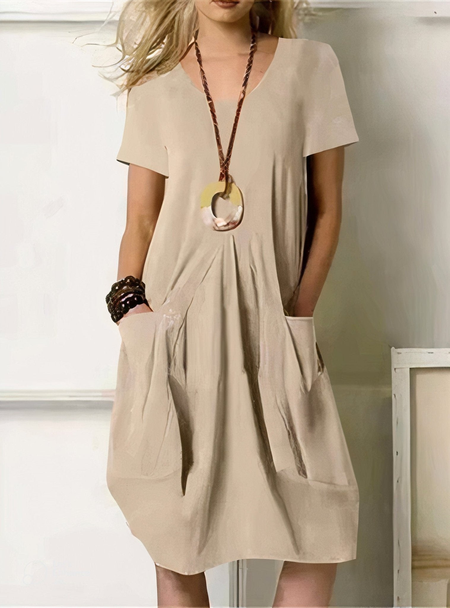Women A-Line Casual Dress with pockets round neck spring summer