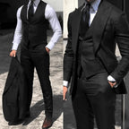 Men's 3-piece slim fit suit with blazer, vest and trousers in black and brown