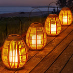 Solar lantern outdoor portable waterproof warm white LED wood-look bamboo design
