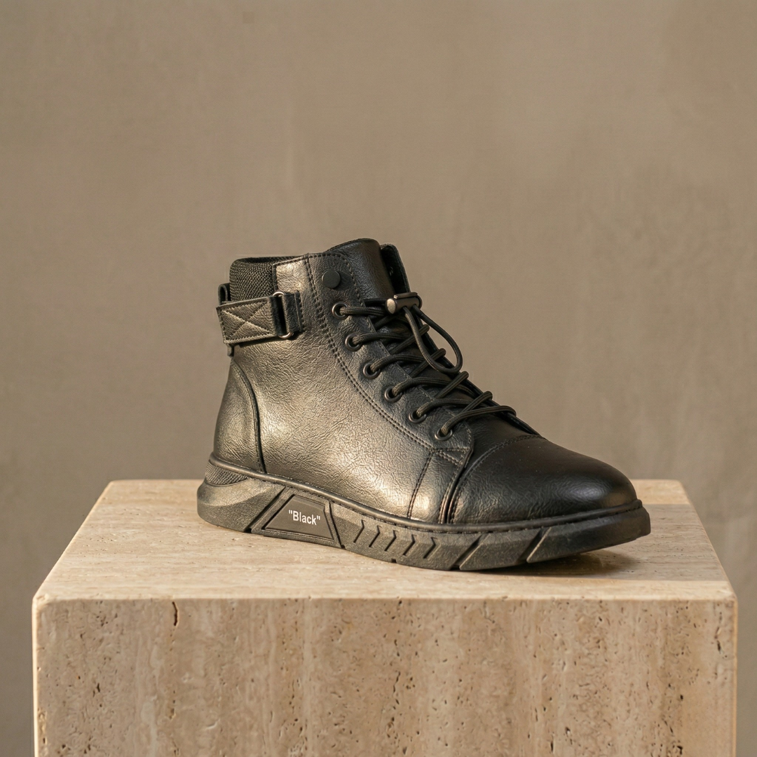 Men's Orthopedic Leather Boots | Black High-Top Chelsea, Side-Zip