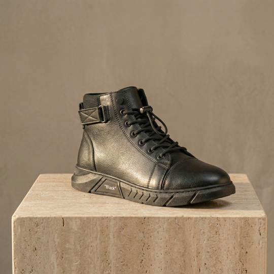 Men's Orthopedic Leather Boots | Black High-Top Chelsea, Side-Zip