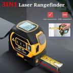 Laser tape measure 3-in-1 infrared rangefinder with LCD display, yellow and blue