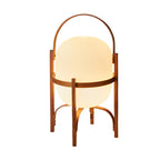 Lantern table lamp with glass shade and wooden base, portable wood and walnut finish