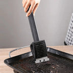 BBQ grill brush 3-in-1 with scraper and sponge, black