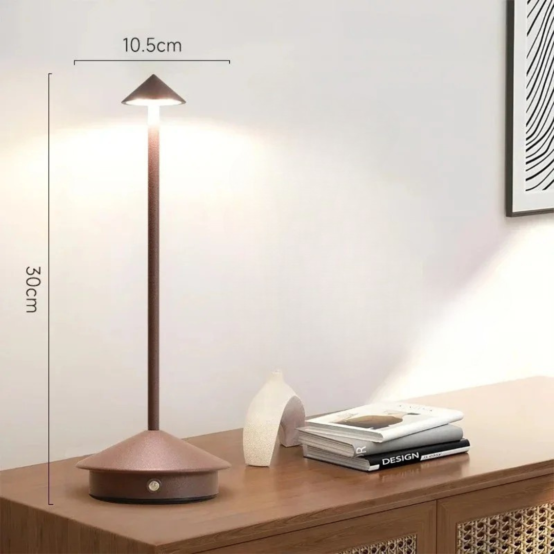 LED table lamp rechargeable aluminium cone with touch dimming, cordless desk lamp