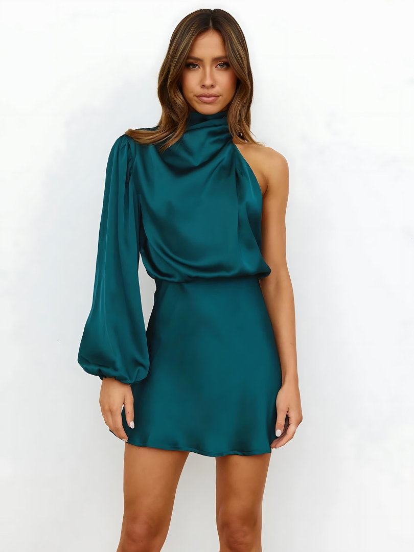 Women's satin evening dress one shoulder fitted formal gown, multiple colors