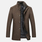 Men's wool coat with stand collar and quilted lining, autumn winter outerwear