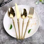 24-piece stainless steel cutlery set with polished finish, dishwasher safe