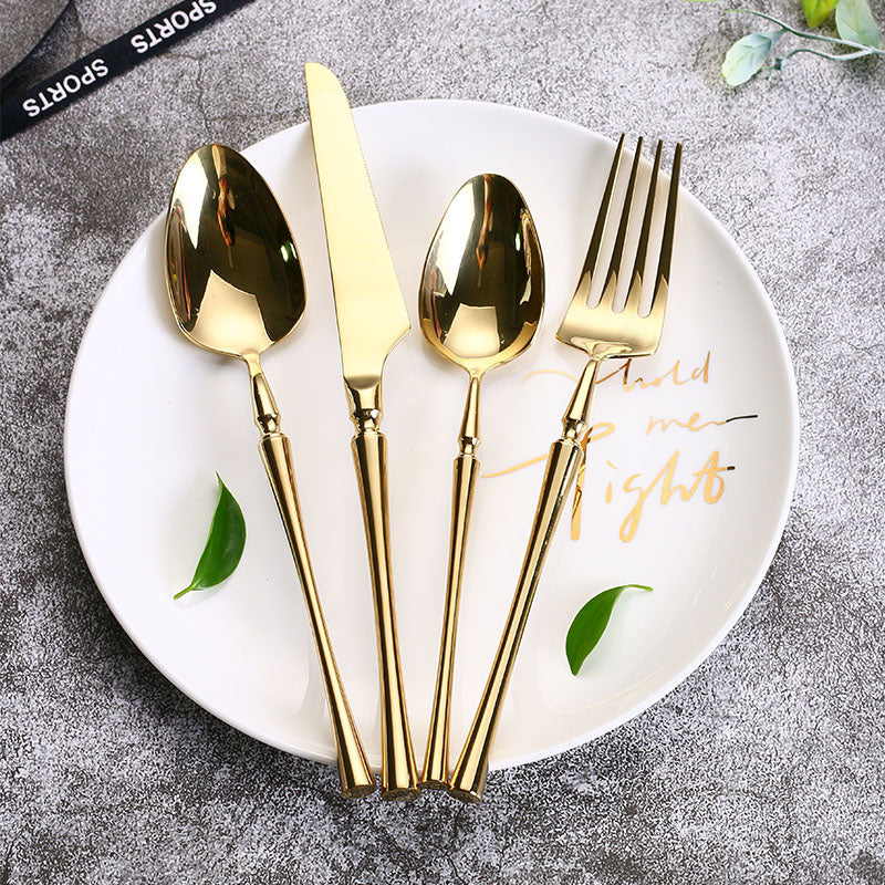 24-piece stainless steel cutlery set with polished finish, dishwasher safe