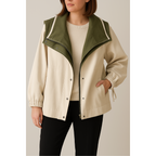 Women's hooded windbreaker jacket patchwork design relaxed fit